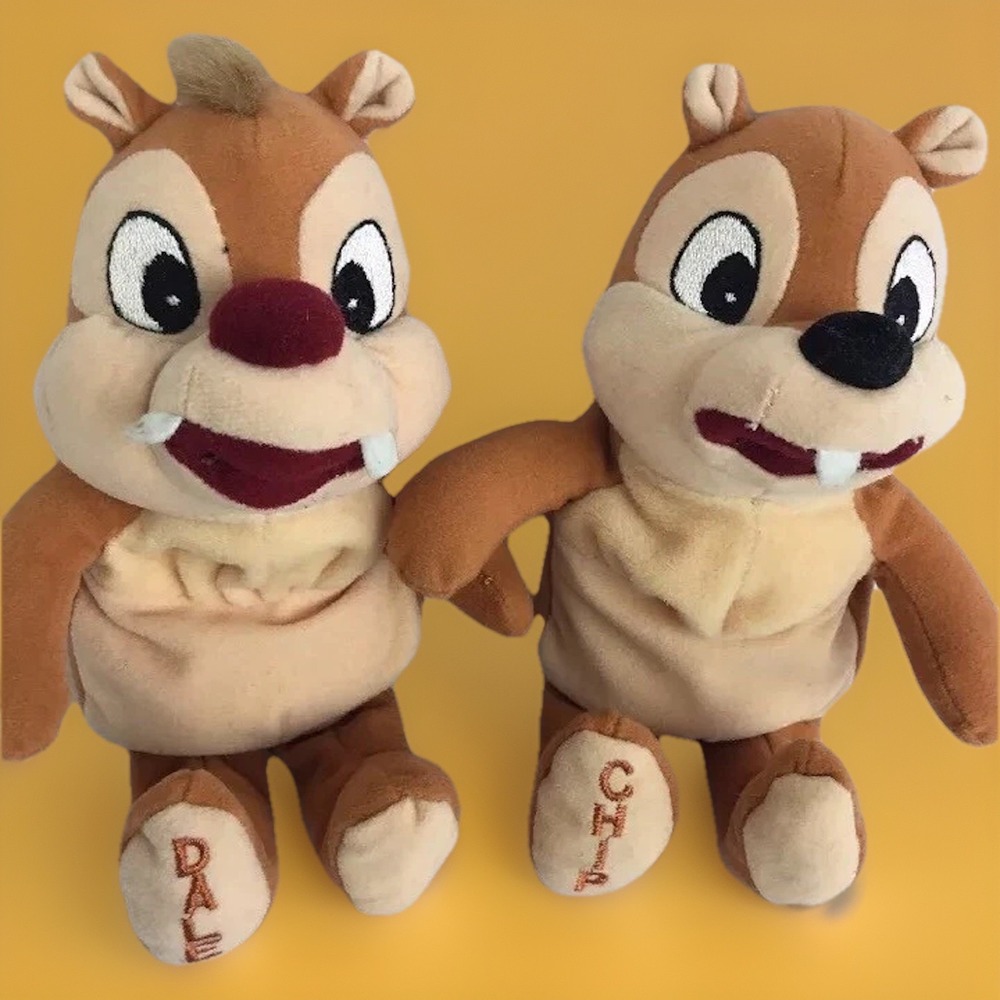 Disney Store Chip & Dale Bean Bag Stuffed Animal Chipmunk Toy Set 8" Collectible